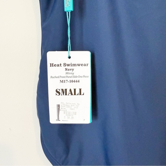 NWT HEAT NAVY MISSY RUCHED FRONT PANEL SIDE ONE PIECE S - Picture 10 of 11